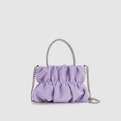 Mini rhinestone hand-held pleated bag, fashion party tote crossbody cloud chain woman