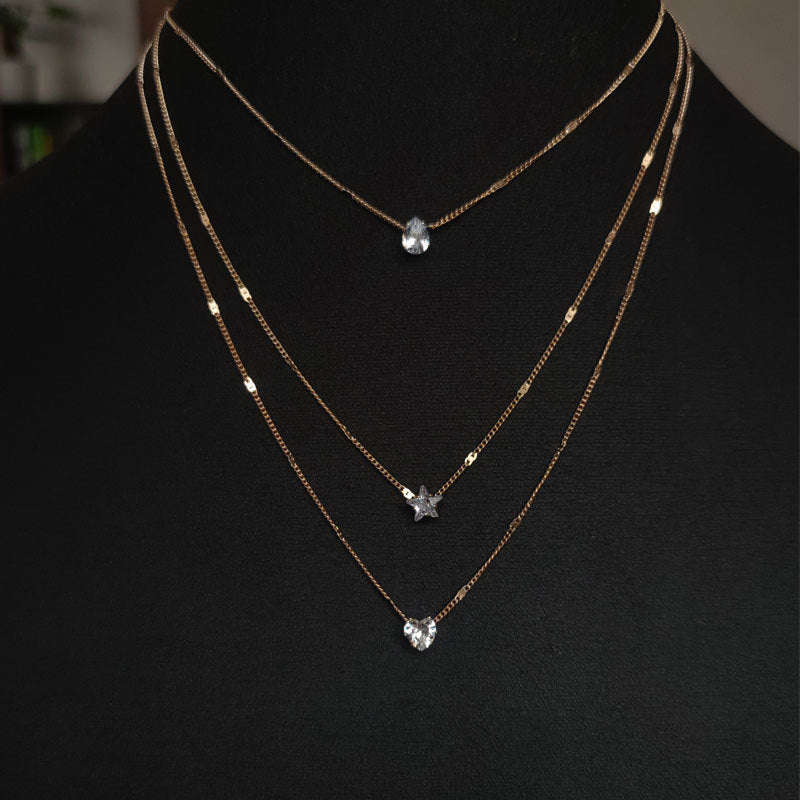 Multi-layered Pentagram Love Drop Pendant Chain Necklace