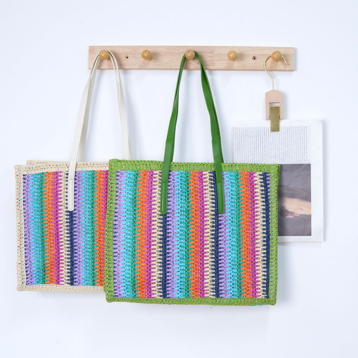 Colorful Large Capacity Woven Shoulder Bag - Beach Straw Tote, Lazy Casual Handheld Purse