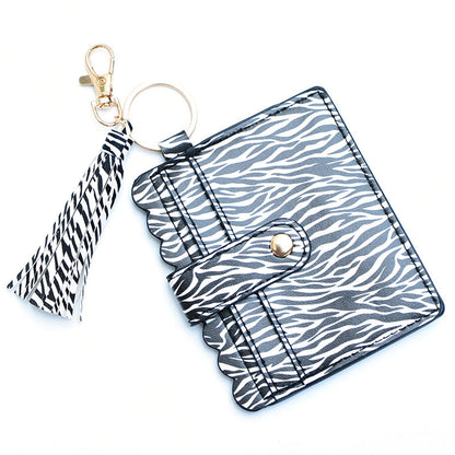 Personalized PU leather printed leopard print women's change bag multi-card ID bag fringed pendant