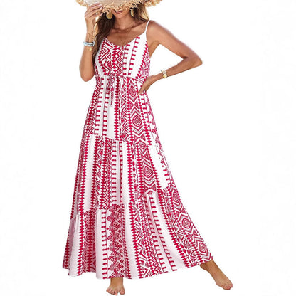 Summer Dress Casual Women's Bohemian Sleeveless Print Long Layered Long Dress Beach Dress