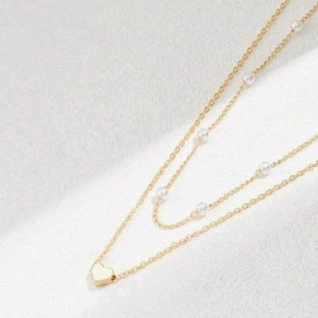 Double Layer Chain Small Love Heart Pendant Necklace