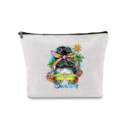 Linen printed cosmetic bag, cosmetic lipstick storage bag, small simple zipper evening clutch bag,