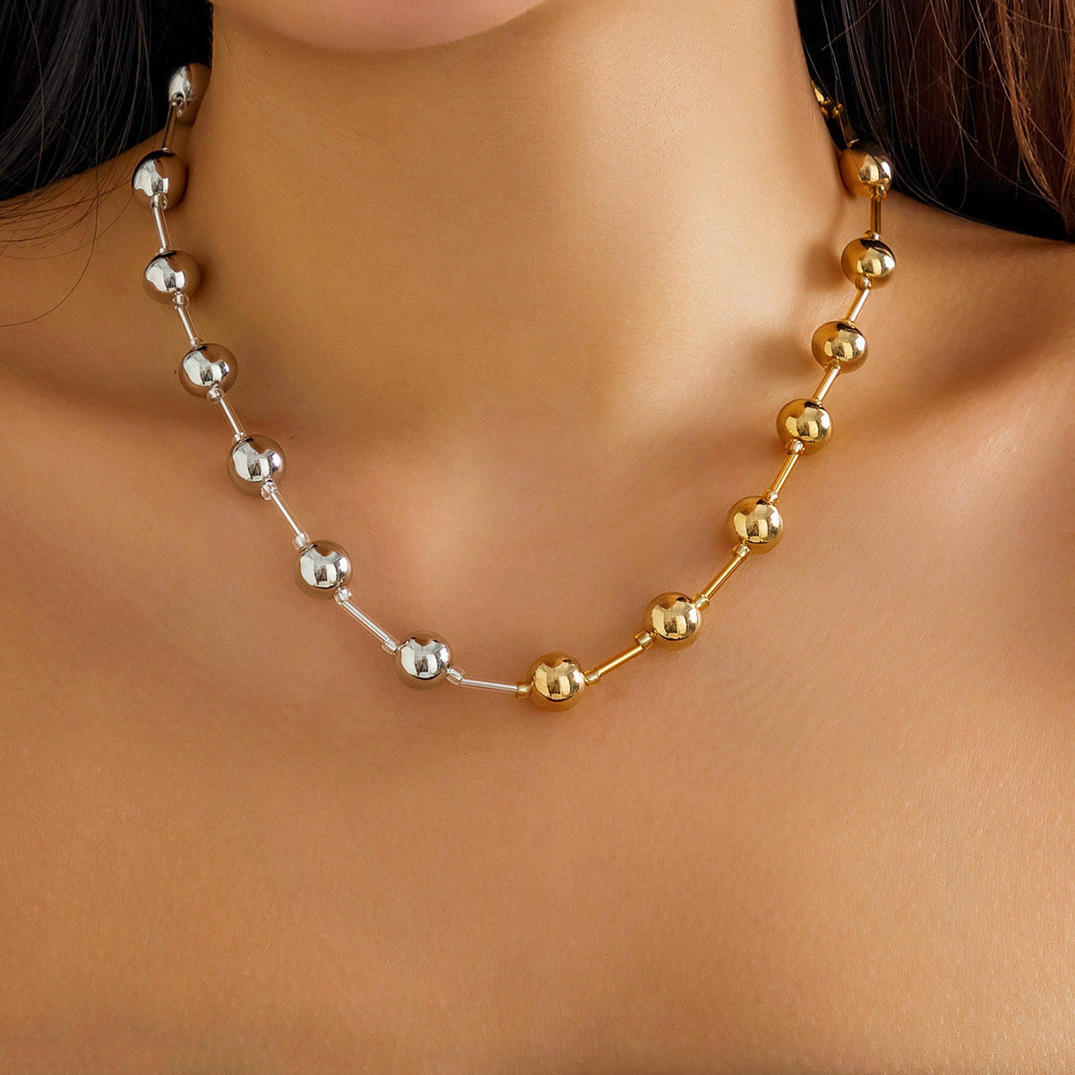 Women CCB Beads Imitation Pearl Collar Choker Necklace