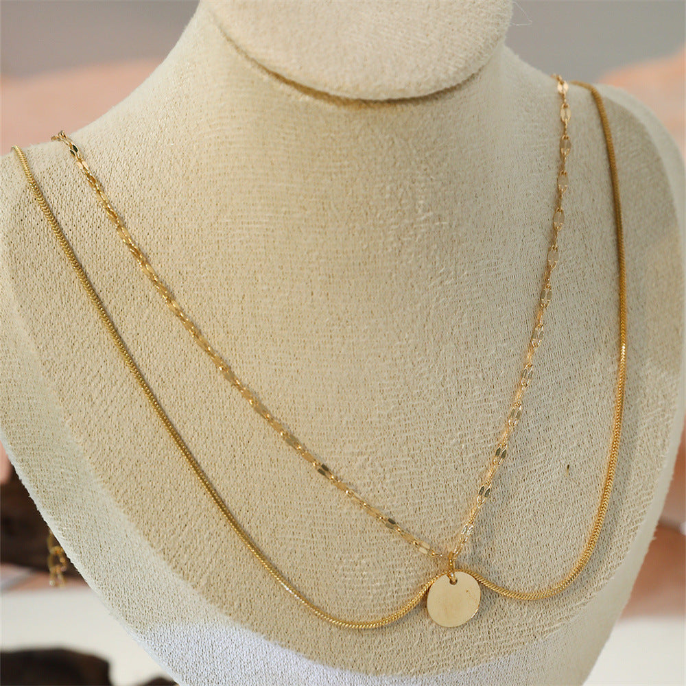 Double Layer Round Charm Pendant Necklace