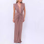 Sexy Women's Sleeveless Super Deep V Slim Waist Pleated Temperament Fishtail Jumpsuit