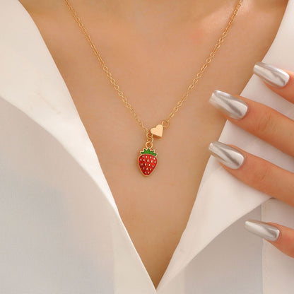 Alloy Cherry Strawberry Apple Pineapple Fruit Bracelet Necklace Jewelry Set