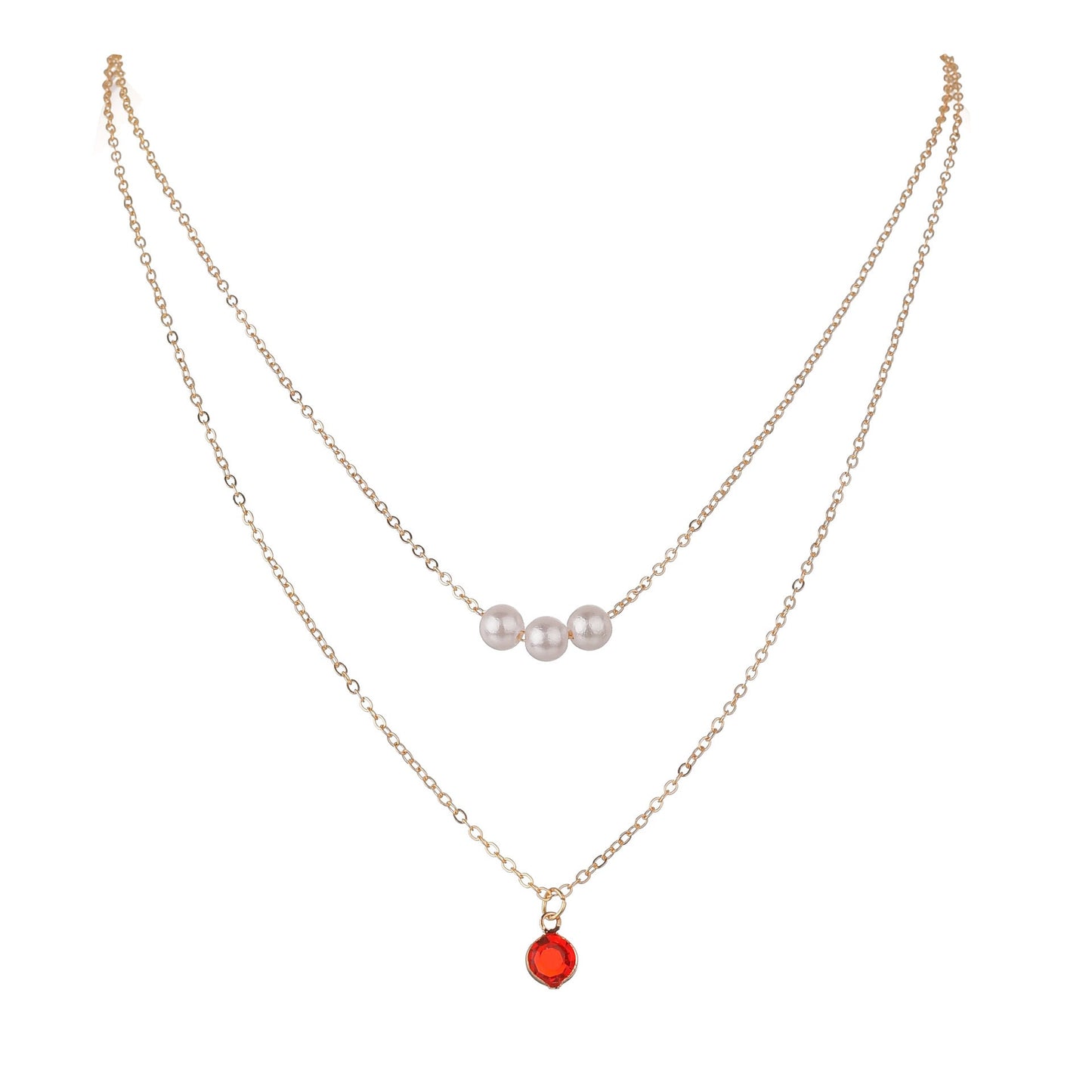 Women Red Crystal Layer Choker Necklace