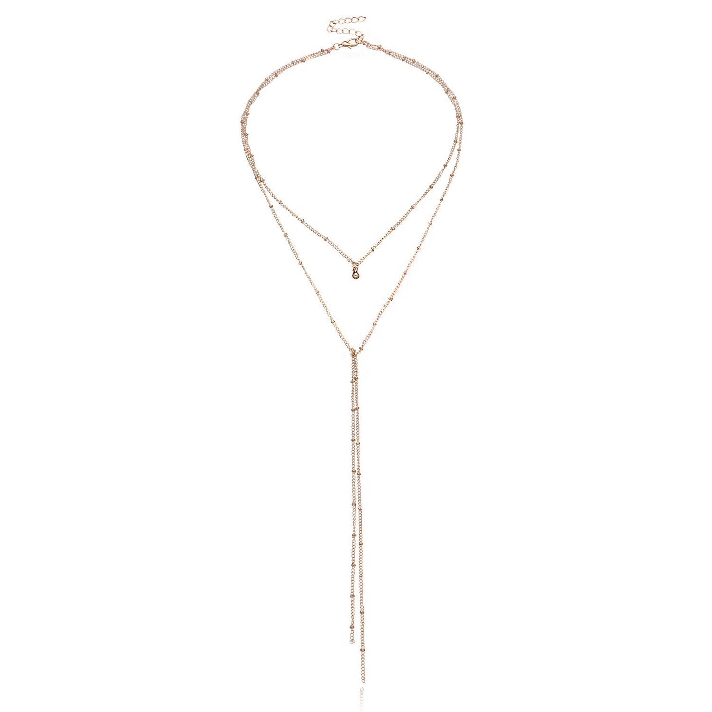 Double Layer Tassel Long Bead Chain Choker Necklace