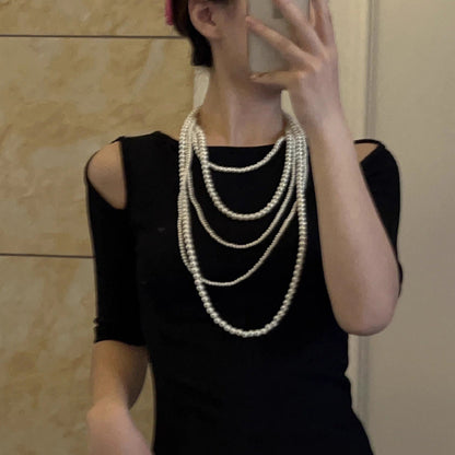 Simple Multi-layer Pearl Women's Necklace Long