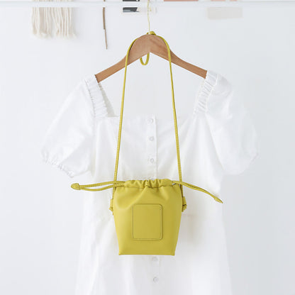 Soft PU Cute Mini Mobile Phone Bag - Fashionable Pleated Shoulder Women's Bag, Simple Drawstring Crossbody Small Square Bag