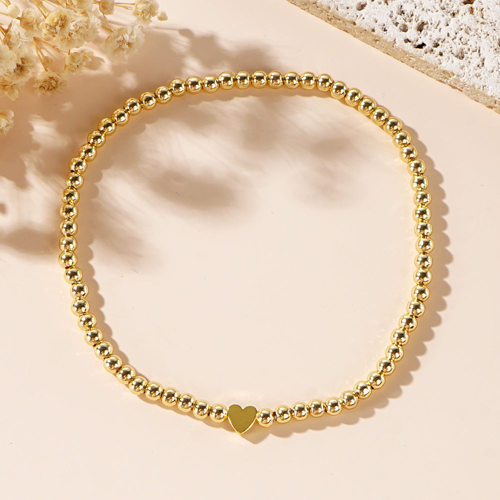 Metallic Beads Love Heart Anklets Jewelry