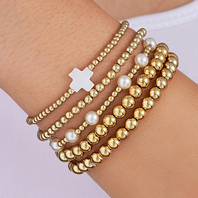 Metallic round beads layer bracelet