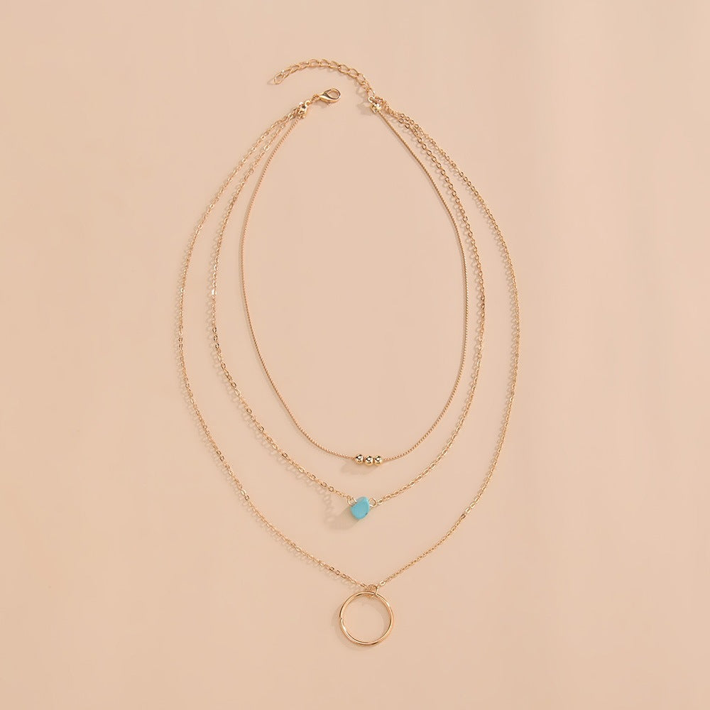 Gold Long Bohemian Pendant Necklace Turquoise Layered Necklace