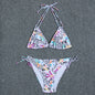 Multi-color printed neck strap halter sexy split bikini swimsuit