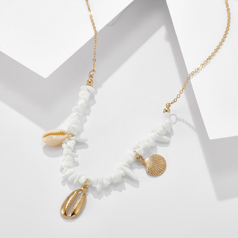 Starfish Shell Stone Pendant Necklace for Women