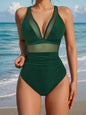 2026 Bikini solid color mesh halter sexy bikini one-piece swimsuit swimsuit
