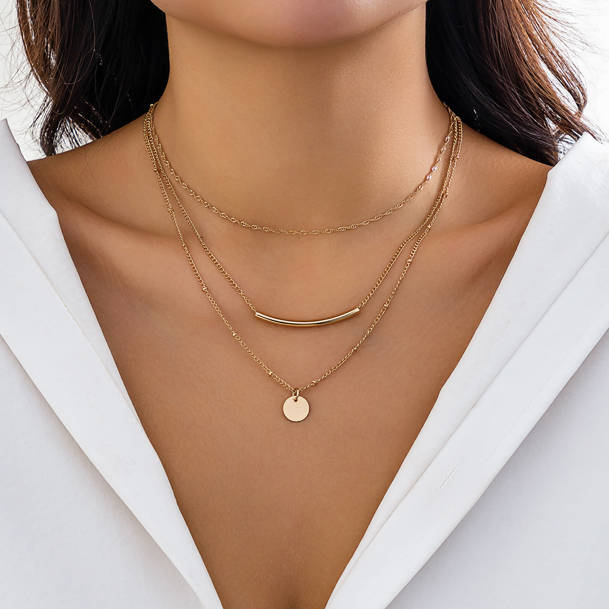 Layered Choker Necklaces Handmade Coin Tube Star Pendant Multilayer Necklaces