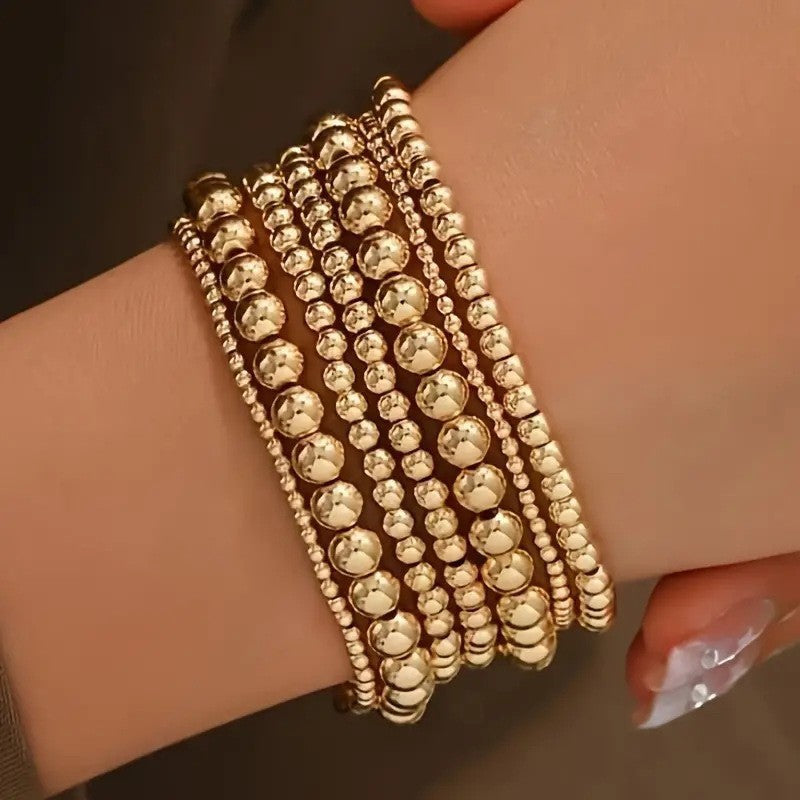 Metallic round beads layer bracelet