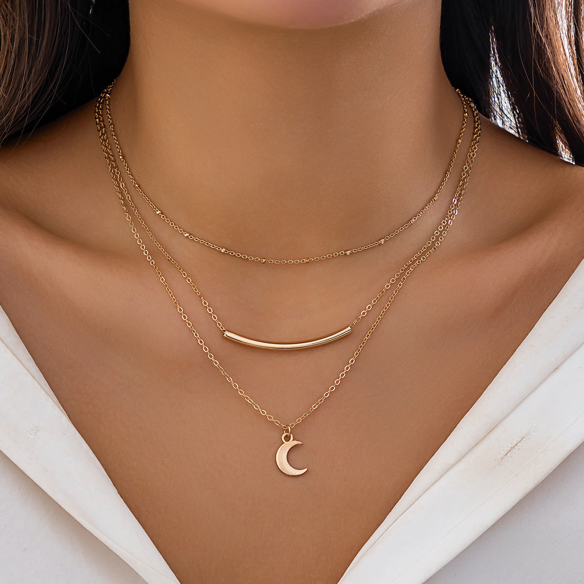 Layered Choker Necklaces Handmade Coin Tube Star Pendant Multilayer Necklaces