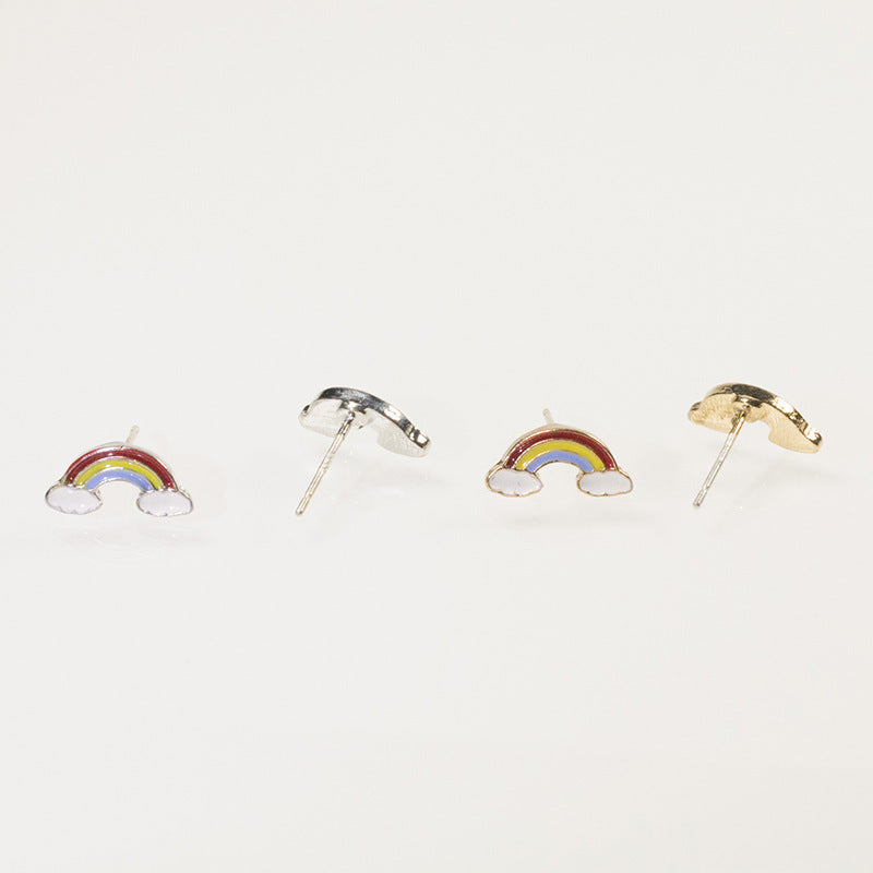 Rainbow flower stud earrings set