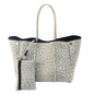 Camo Leopard Black Print Beach Tote – Women’s Neoprene Travel Bag, Diving Fabric Casual Handbag
