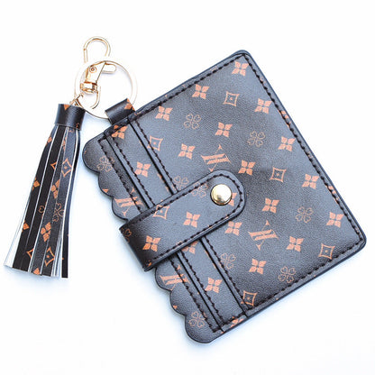Personalized PU leather printed leopard print women's change bag multi-card ID bag fringed pendant