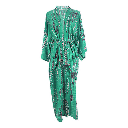 Tie-Front Printed Cardigan Beach Dress ¨C Bikini Cover-Up, Vacation Sun Protection Kimono Dress