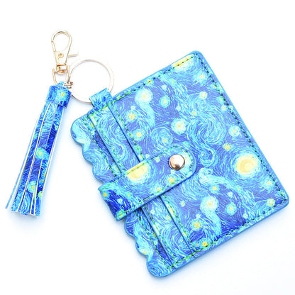 Personalized PU leather printed leopard print women's change bag multi-card ID bag fringed pendant