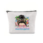 Linen printed cosmetic bag, cosmetic lipstick storage bag, small simple zipper evening clutch bag,