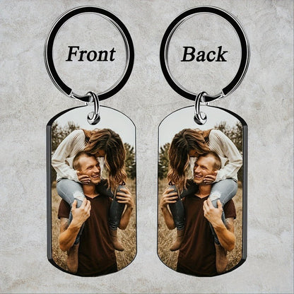 Stainless Steel Necklace Men and Women Personalized Custom Keychain with Pictures - Double Sided Engraving Photo Text Customized Key Chains for Men Boyfriend