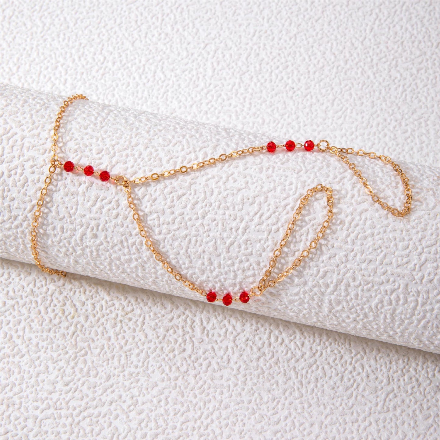 Bohemia Punk Link Chain Red bead Ring Bracelets