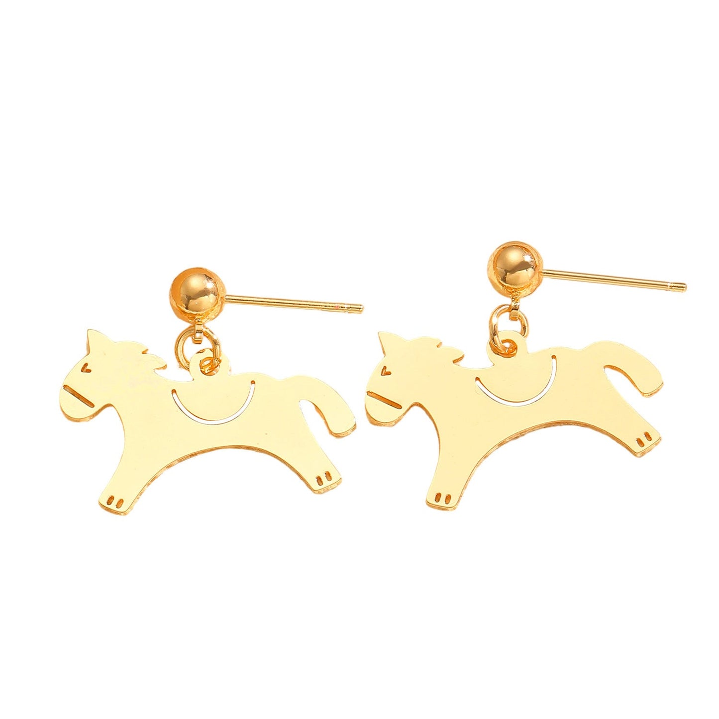 Minimalist Metal Pony Pendant Stud Earrings Vintage Elegant Luxury Zodiac Jewelry