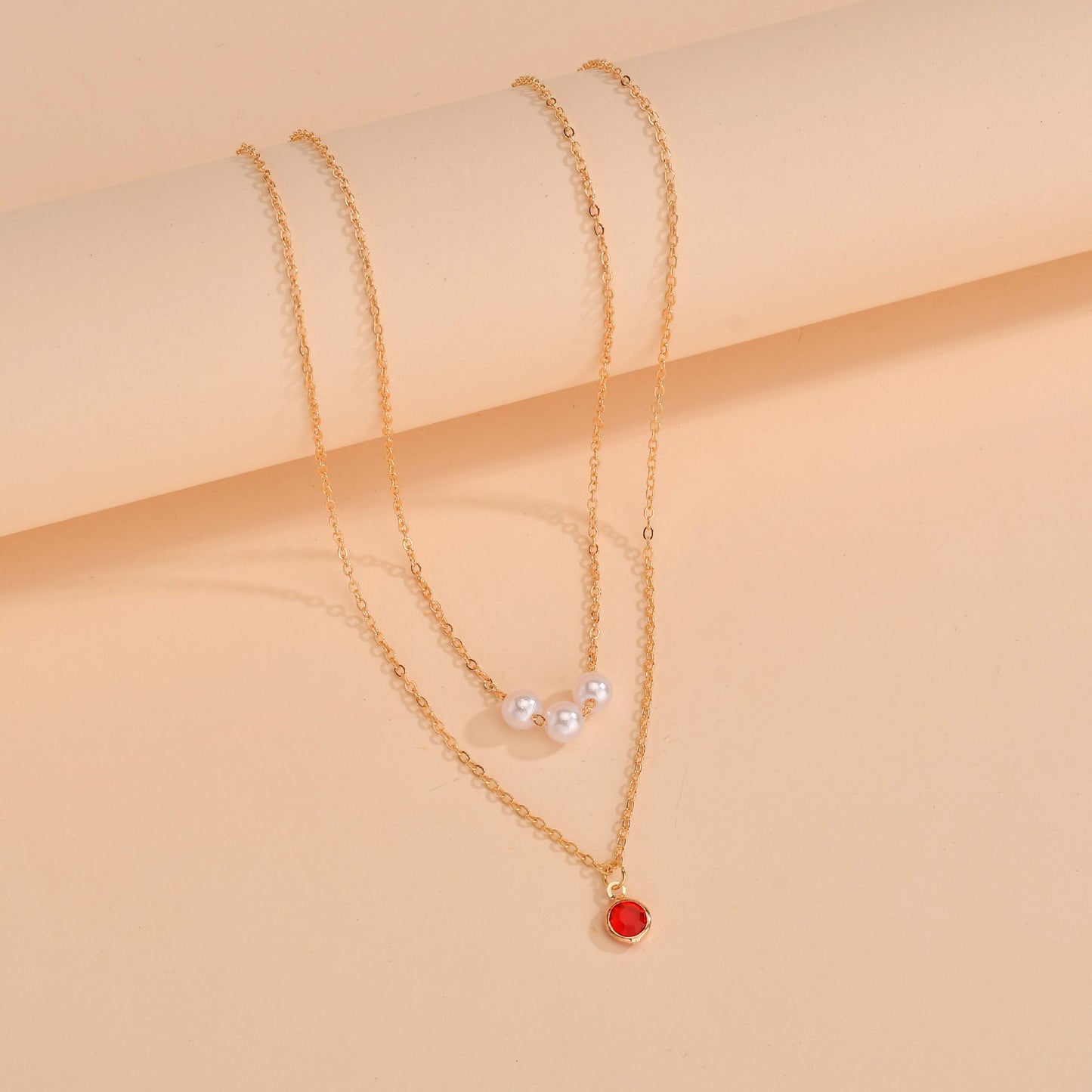 Women Red Crystal Layer Choker Necklace