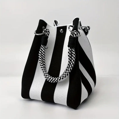 Woven Bucket Bag – Fashion Knit Handbag, Lucky Drawstring Shoulder Purse, Women’s Vacation Tote