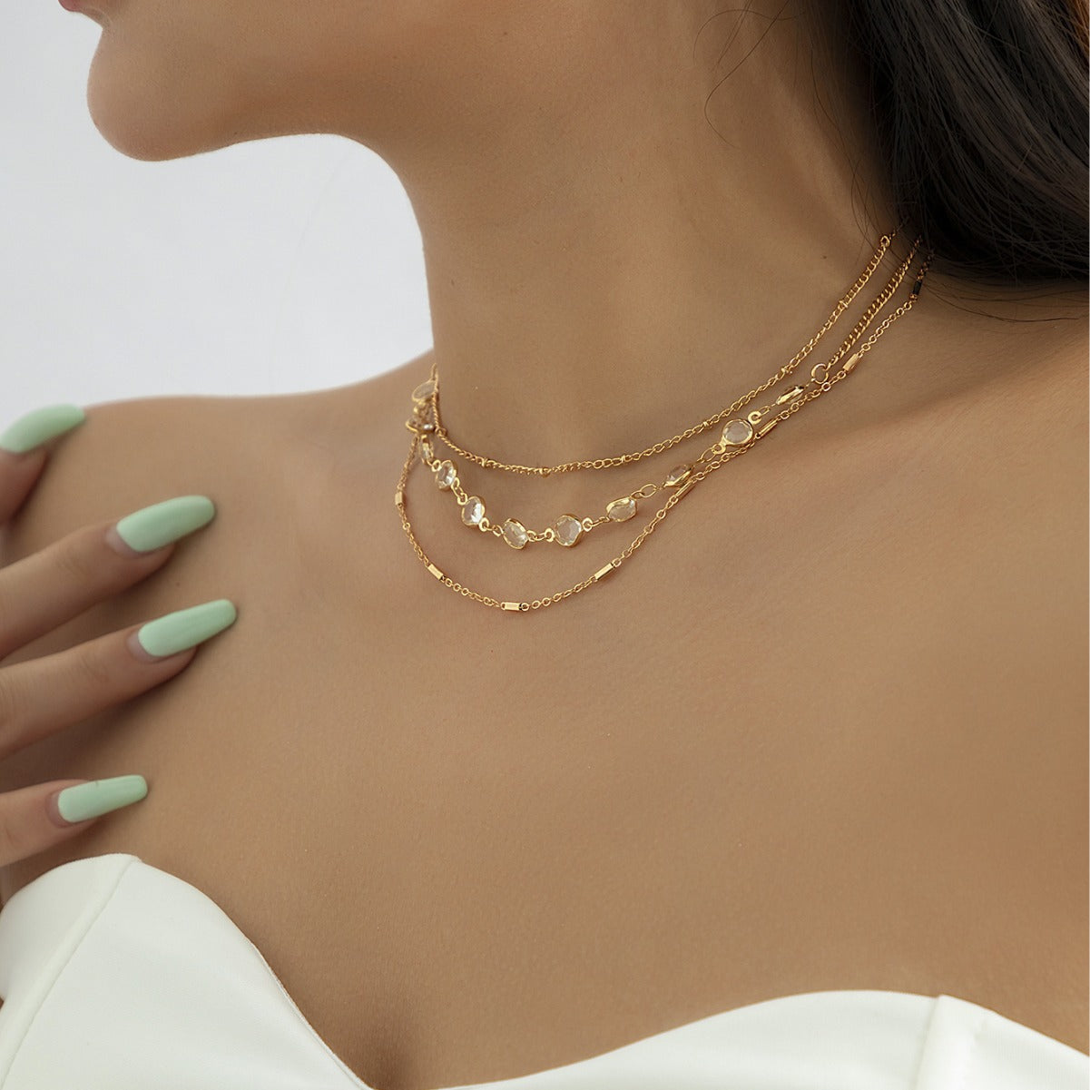 Crystal Layer Paperclip Chain Necklaces