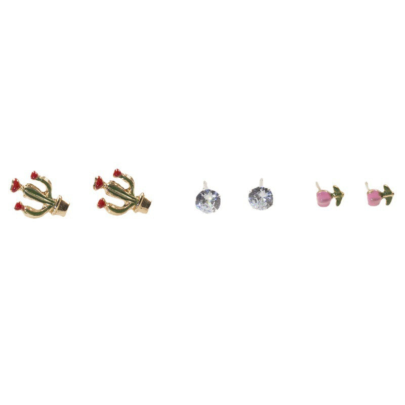 Flower cactus stud earrings set