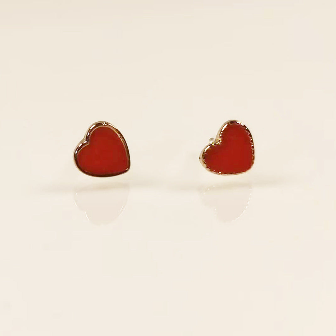 Red Heart Stud Earrings for Women