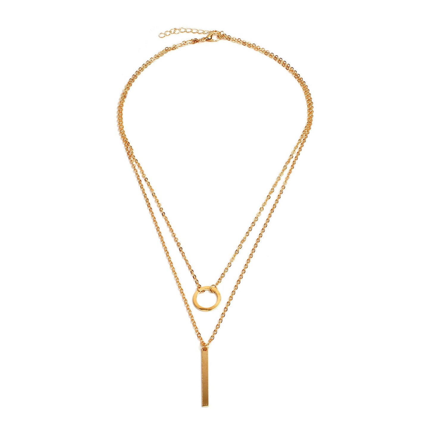 Bar Pendant Two Layers Chain Necklace