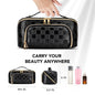 Chessboard double pillow cosmetic bag, multifunctional waterproof toilet bag, makeup bag with compartments,
