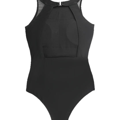 Women's Black Mesh Triangle Backless One-Piece Swimsuit