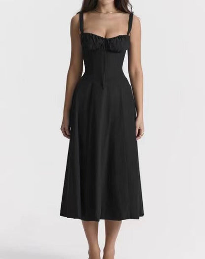 Sleeveless Strapless Bandage Corset Dress - Floral Print Long Midi Dress with Lace Up Back & Thigh Slit