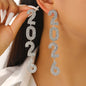 Zircon Inlaid Number Tassel Earrings & Ring Set Luxury Party Jewelry