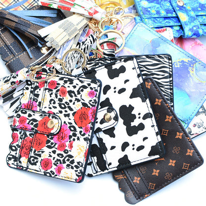 Personalized PU leather printed leopard print women's change bag multi-card ID bag fringed pendant