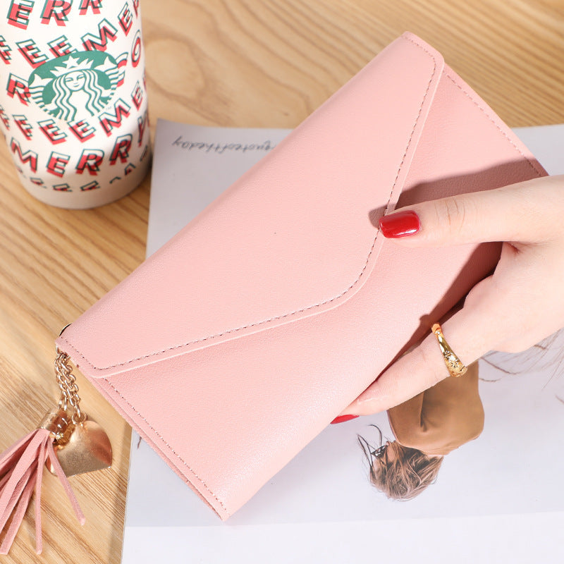 Wallet women's long, fringed three-fold flip clutch bag, simple women's wallet evening