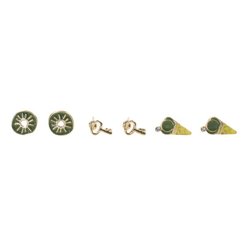 Kiwi ice cream stud earrings set