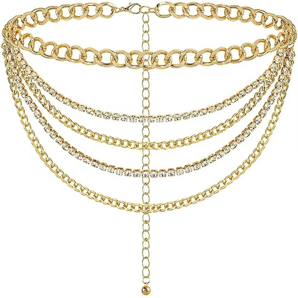 Punk Multilayered Rhinestone Chain Jeans Pants Gothic Keychains