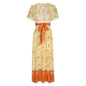 Women's Short Sleeve Lace Trim Tie-Waist Bohemian Dress Vacation Beach Dress Floral