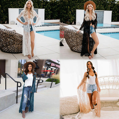 Bikini Cover-Up Lace Cardigan ¨C Hot Spring Swimsuit Outerwear, Beach Vacation Sun Protection Kimono