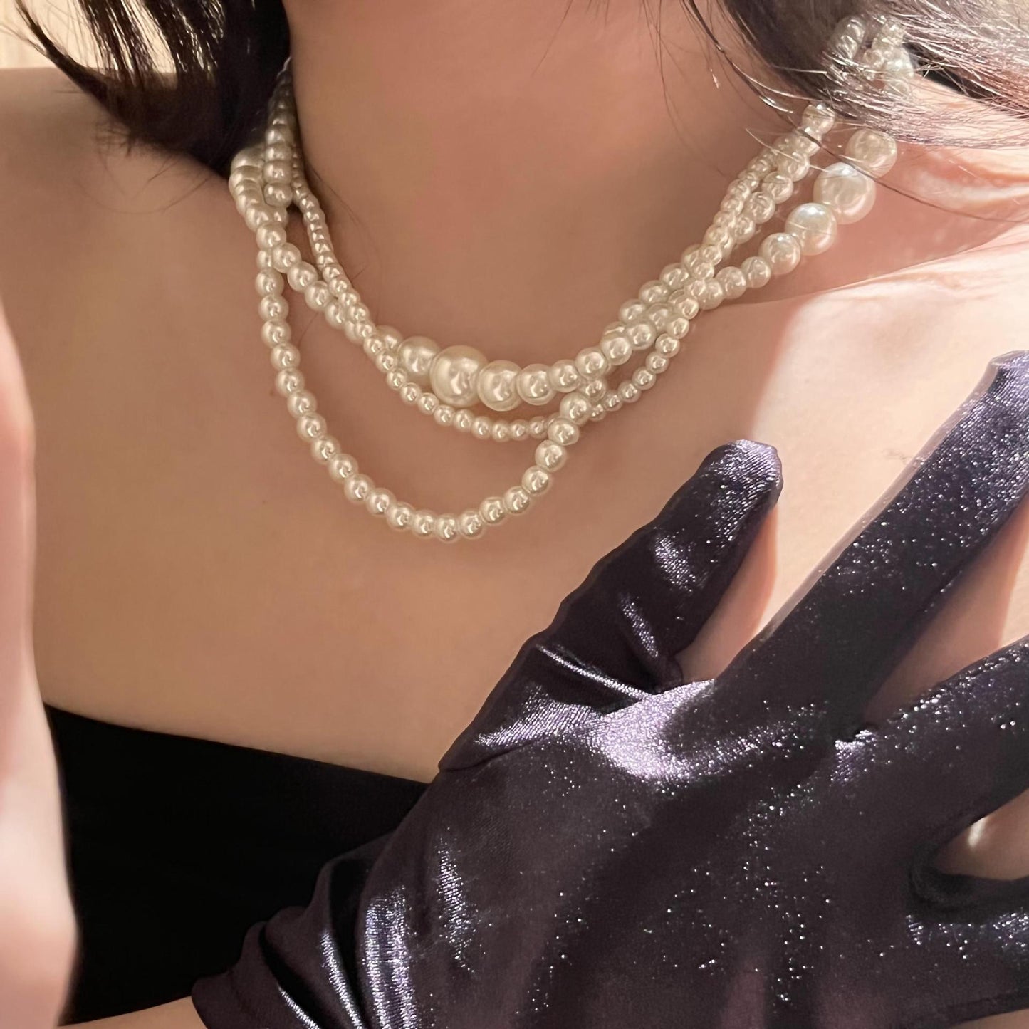 Retro Twisted Link Pearl Choker Dainty Vintage Necklace